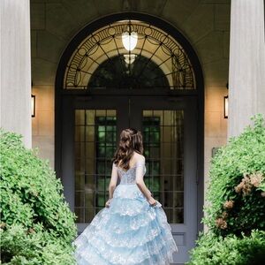 Elegant Blue Lace Prom Dress